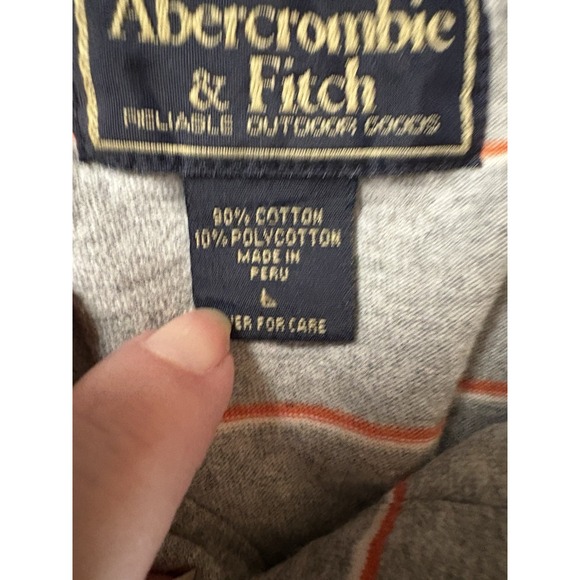 Abercrombie & Fitch Knit Polo Shirt Men's Large Gray White Stripe Retro Stretc - Picture 4 of 4